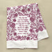 Holy Holy Holy hymn towel printed in royal purple, folded and displayed with a khaki background