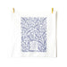 How Firm a Foundation hymn tea towel is printed in periwinkle and displayed unfolded, hanging with clothes pins