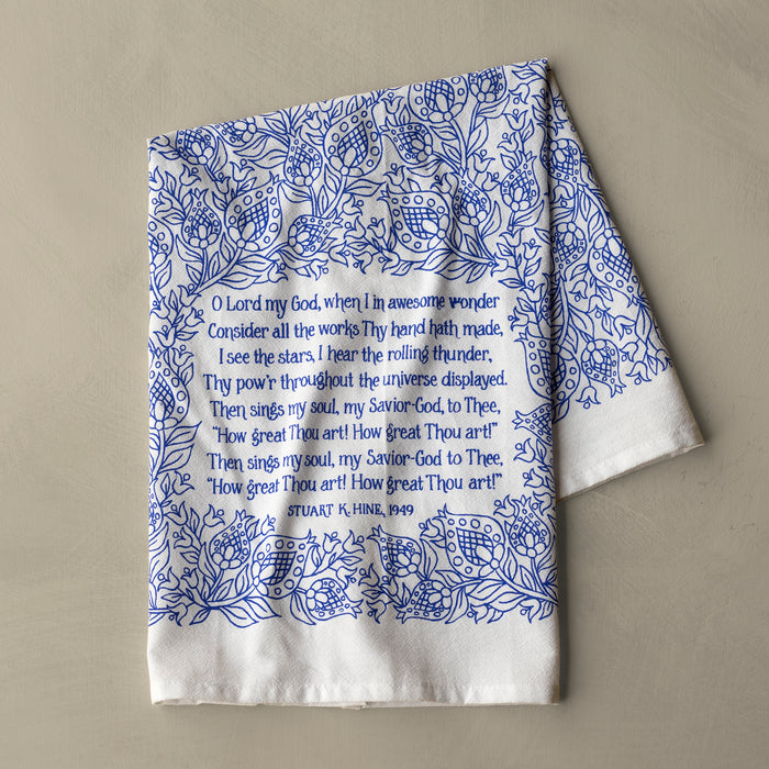 How Great Thou Art Hymn Tea Towel - Dark Blue
