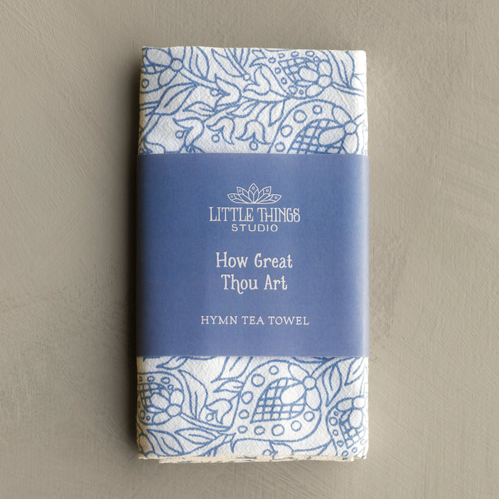 How Great Thou Art Hymn Tea Towel - Light Blue