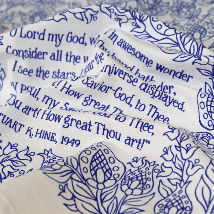 How Great Thou Art Hymn Tea Towel - Dark Blue