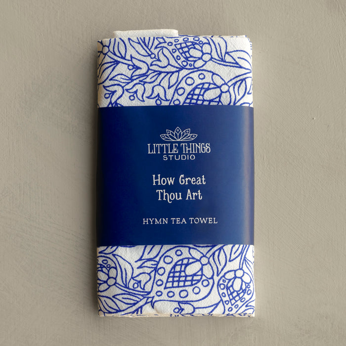 How Great Thou Art Hymn Tea Towel - Dark Blue