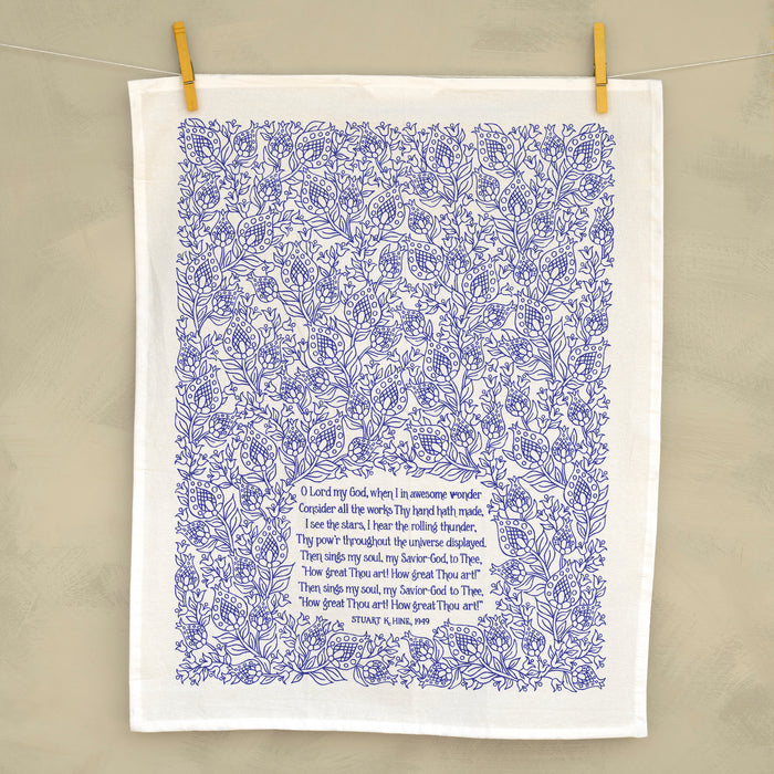 How Great Thou Art Hymn Tea Towel - Dark Blue
