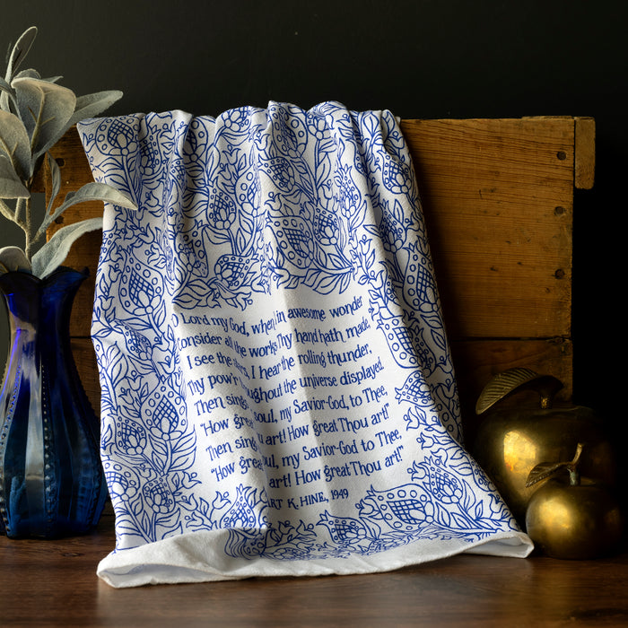 How Great Thou Art Hymn Tea Towel - Dark Blue
