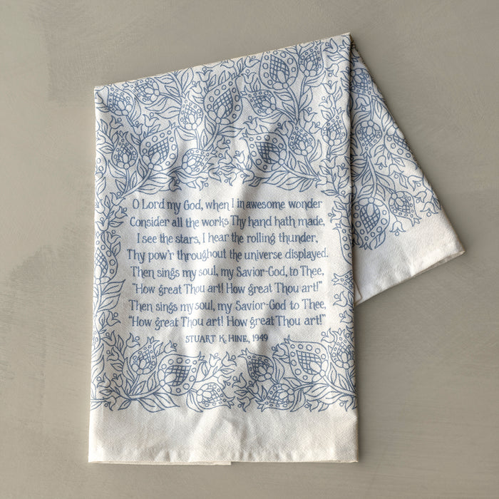 How Great Thou Art Hymn Tea Towel - Light Blue