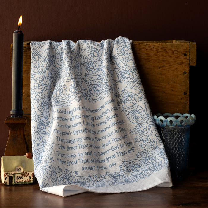 How Great Thou Art Hymn Tea Towel - Light Blue