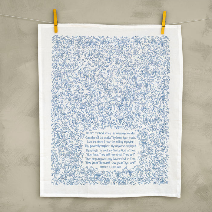 How Great Thou Art Hymn Tea Towel - Light Blue