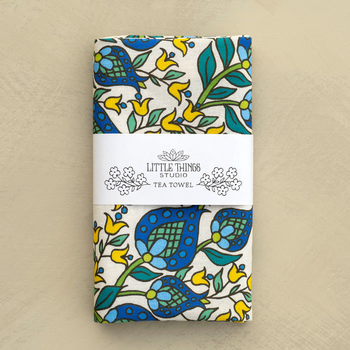 How Great Thou Art Hymn Tea Towel - Full Color - Blue Floral