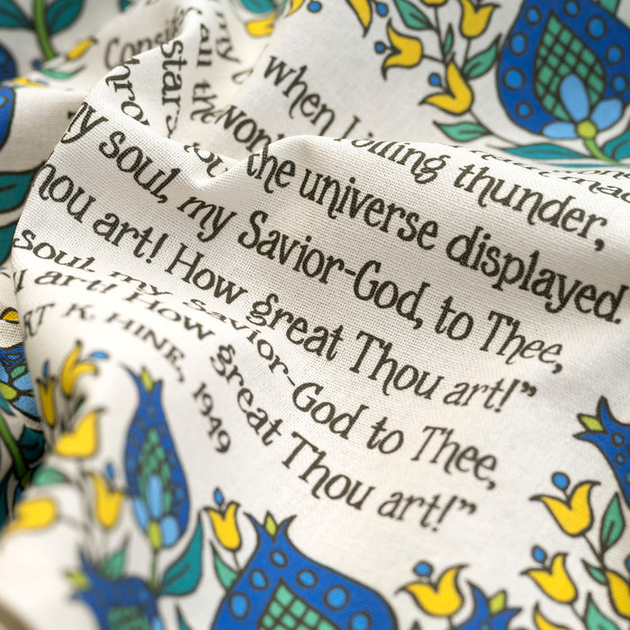 How Great Thou Art Hymn Tea Towel - Full Color - Blue Floral