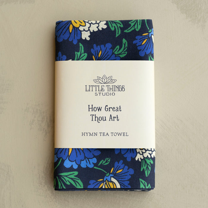 How Great Thou Art Hymn Tea Towel - Full Color Navy