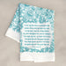 How great thou art tea towel in aqua blue folded on a khaki background