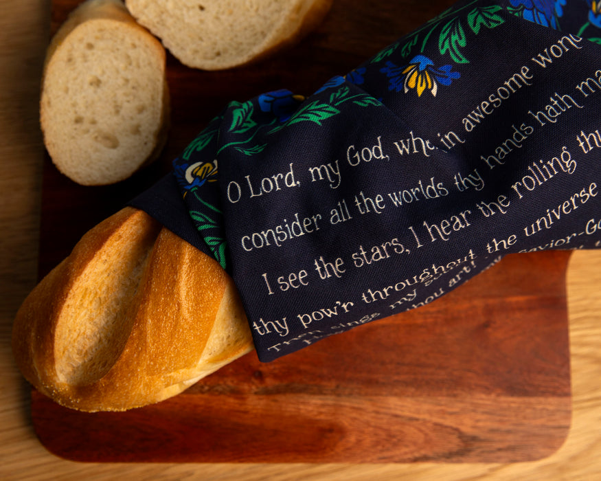 How Great Thou Art Hymn Tea Towel - Full Color Navy