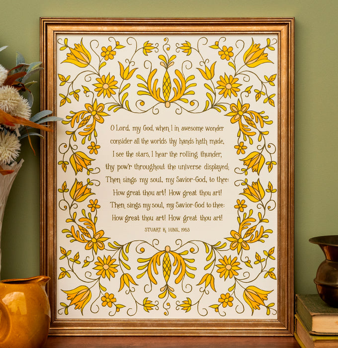 How Great Thou Art Hymn Art Print - 11x14 - Tangerine