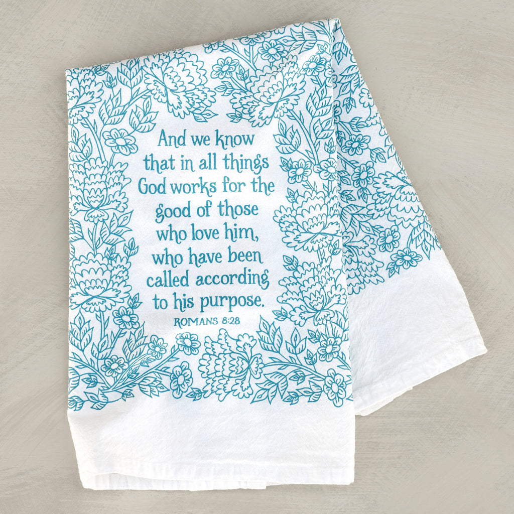 In All Things Scripture Tea Towel —Romans 8