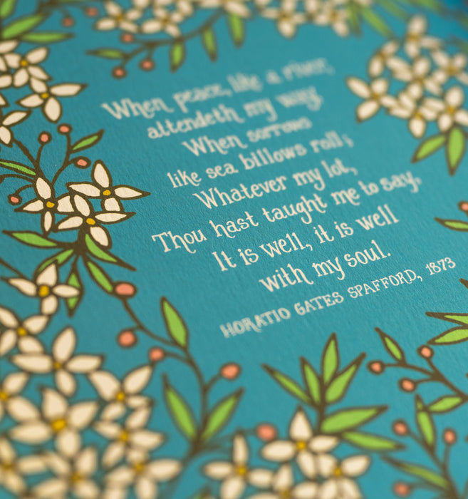 It Is Well Hymn Art Print - 11x14 - Bright Blue