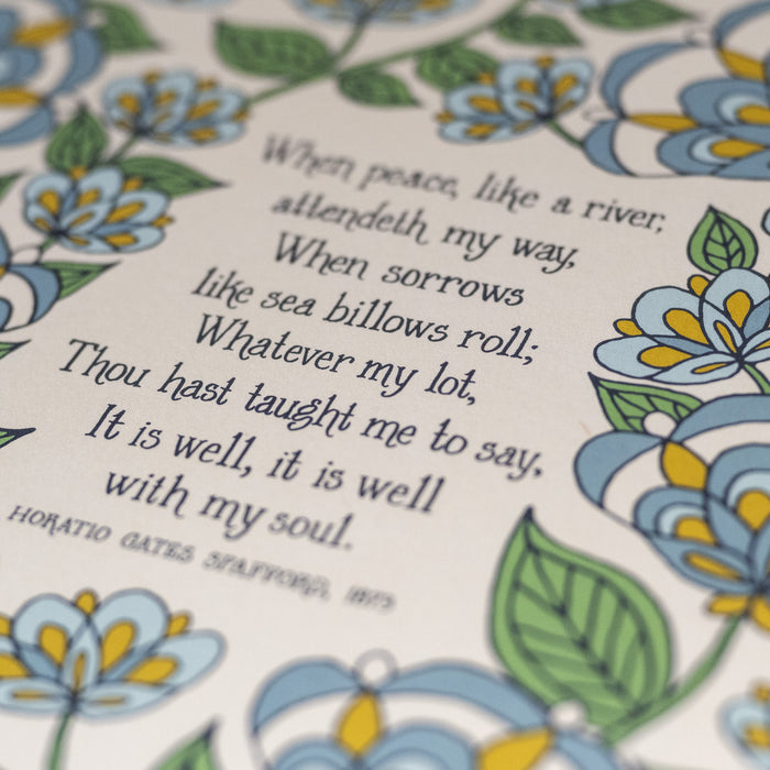 It Is Well Hymn Art Print - Blue Floral