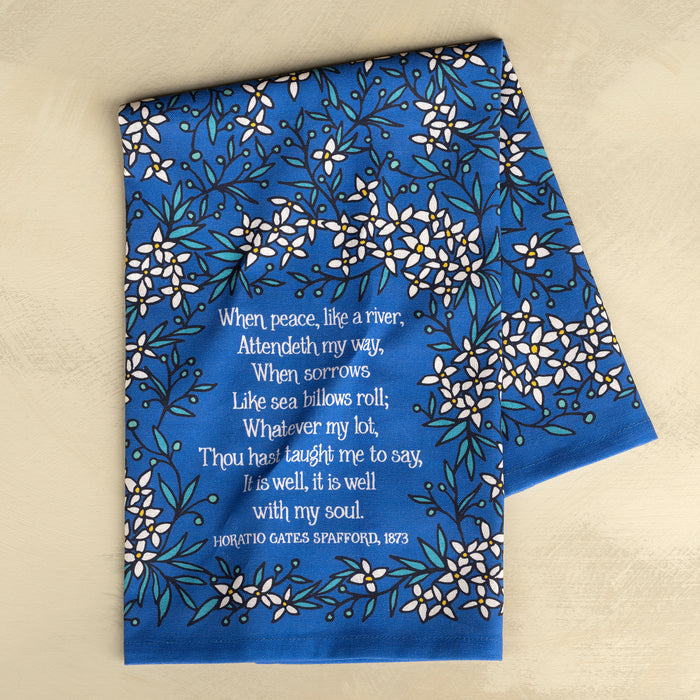It Is Well Hymn Tea Towel - full color blue