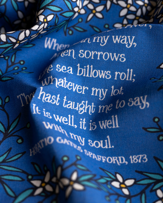 It Is Well Hymn Tea Towel - full color blue
