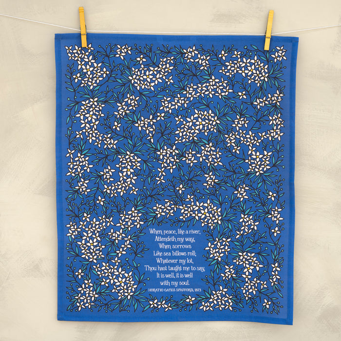 It Is Well Hymn Tea Towel - full color blue
