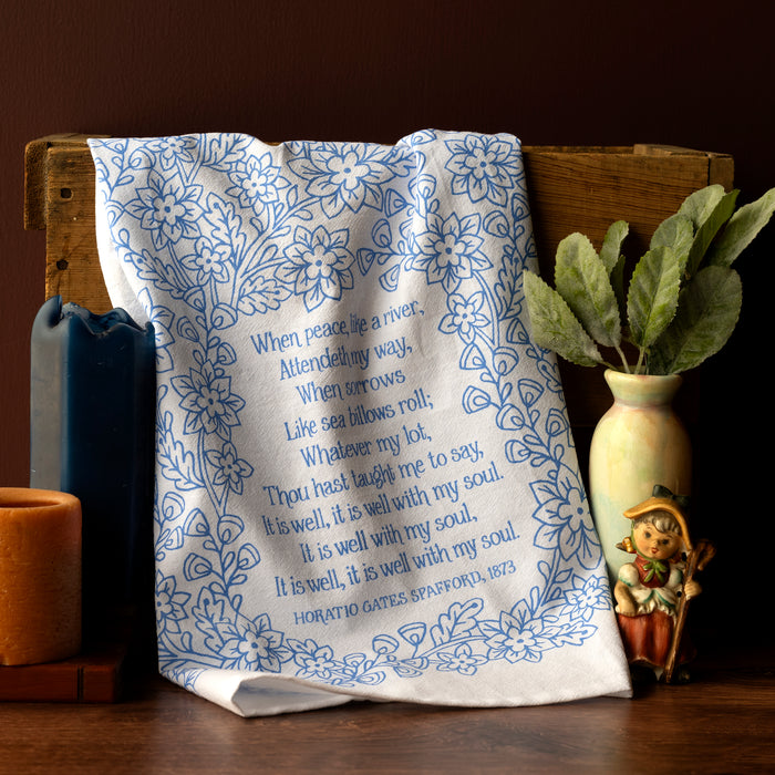 It Is Well With My Soul Hymn Tea Towel - Light Blue