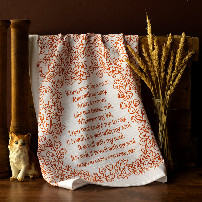 It Is Well With My Soul Hymn Tea Towel - Orange