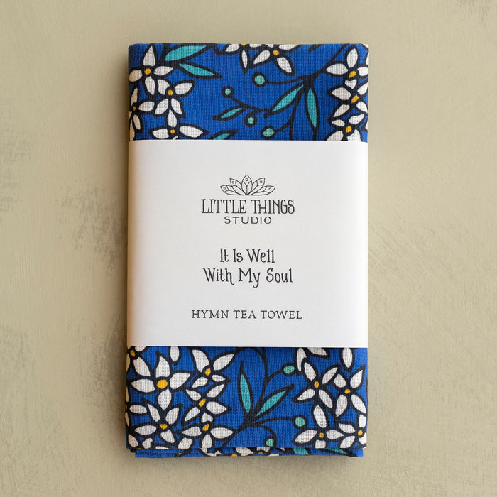 It Is Well Hymn Tea Towel - Full Color Blue