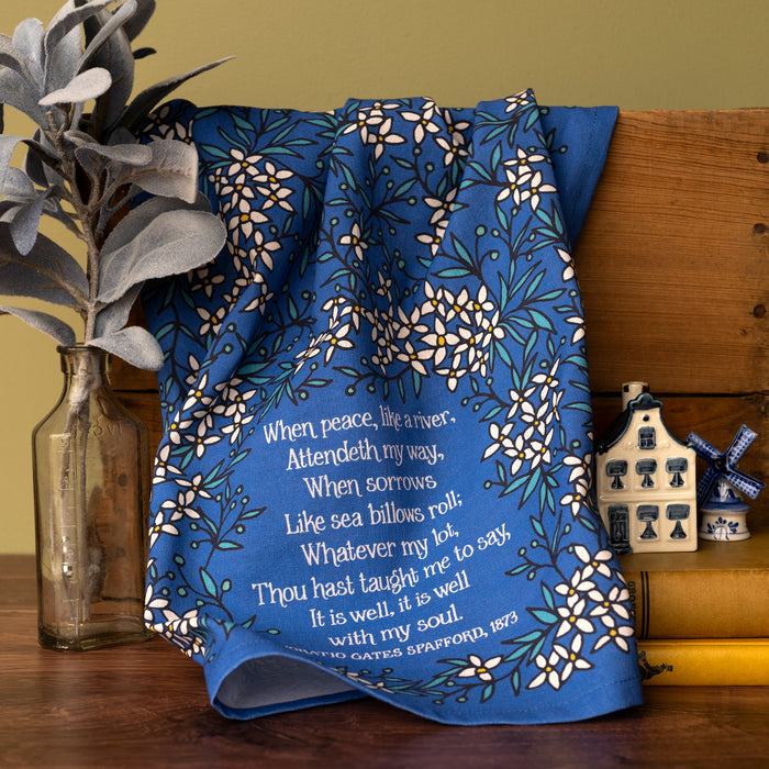 It Is Well Hymn Tea Towel - full color blue