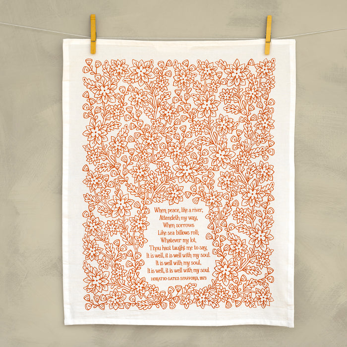 It Is Well With My Soul Hymn Tea Towel - Orange