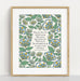 The "It Is Well" hymn art print in 11x14 features hymn text surrounded by a blue and green floral against a vanilla background; shown in a frame against a white background.