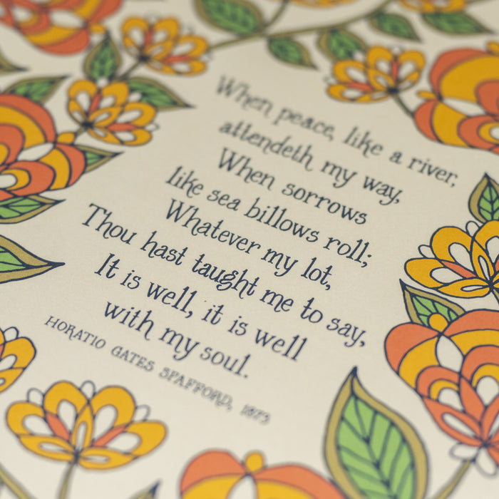 It Is Well Hymn Art Print - Orange Floral