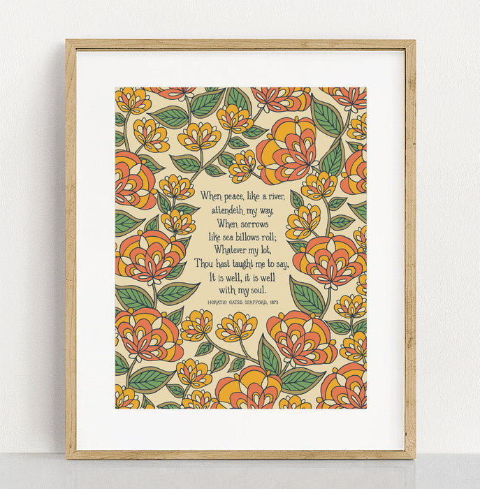 It Is Well Hymn Art Print - 11x14 - Orange