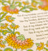 Detail of illustration and hand lettering of the Jesus, I Come hymn art print, which features a floral illustration featuring greens and oranges, with a cream background