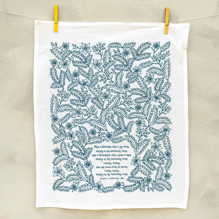 Leaning on the Everlasting Arms Hymn Tea Towel — 24" x 20"