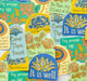 Stickers from Little Things Studio feature bold colors, unique floral and geometric designs, and encouraging hymn texts or quotes. Shown here spread out and overlapping one another.