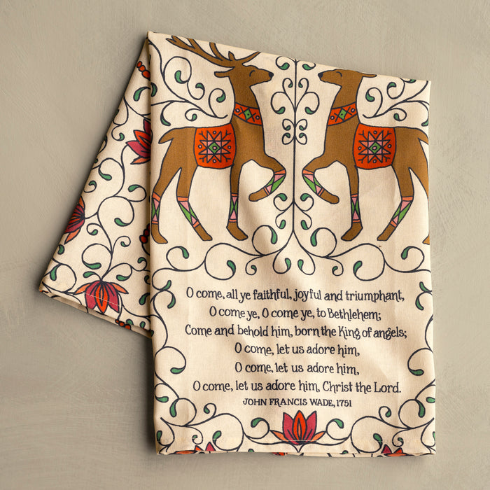 O Come All Ye Christmas Tea Towel - Full Color