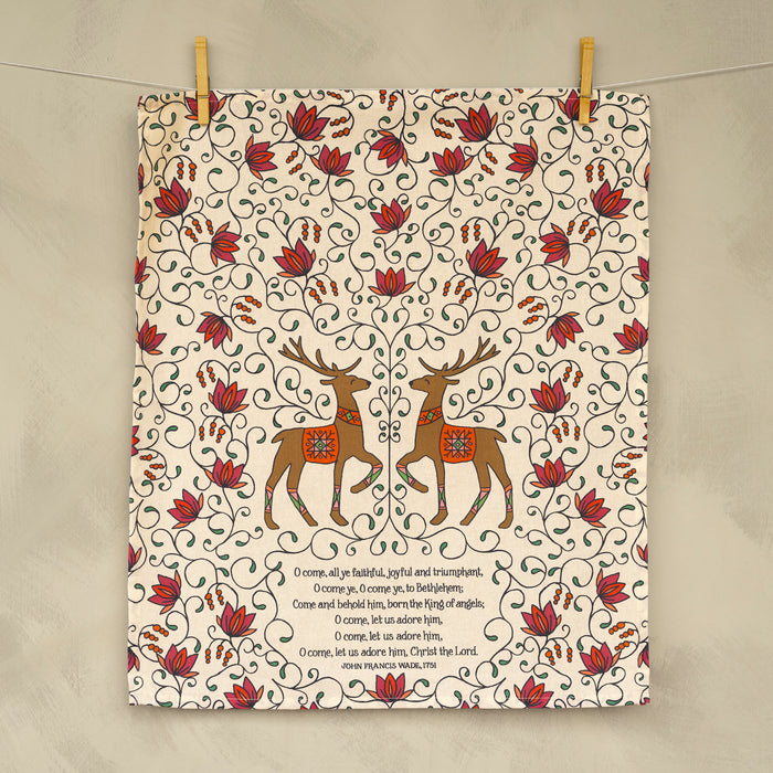 O Come All Ye Christmas Tea Towel - Full Color