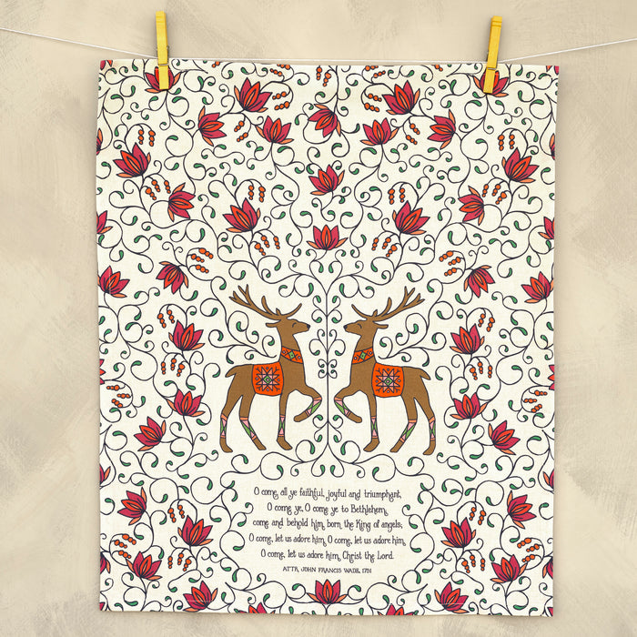 O Come All Ye Christmas Tea Towel - full color