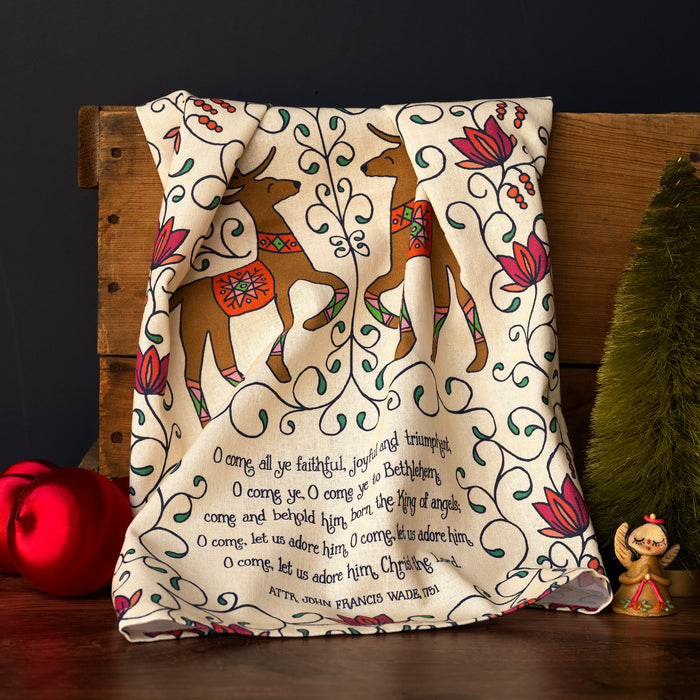 O Come All Ye Christmas Tea Towel - Full Color