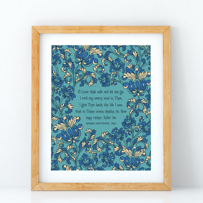 O Love That Wilt Not Let Me Go Hymn Art Print - Blue