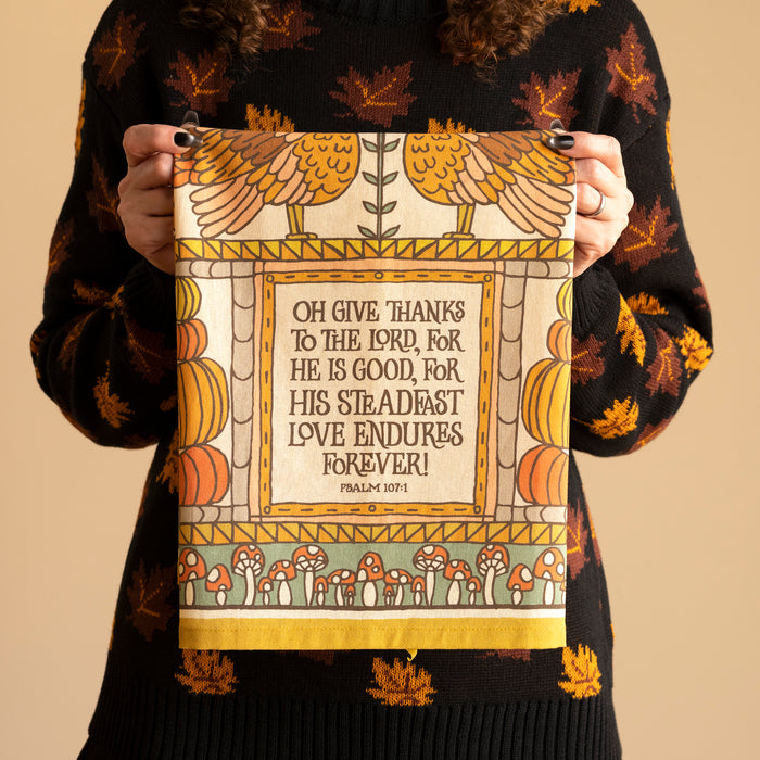 Give Thanks Scripture Tea Towel — full color