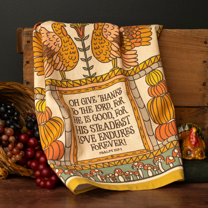 Give Thanks Scripture Tea Towel — full color