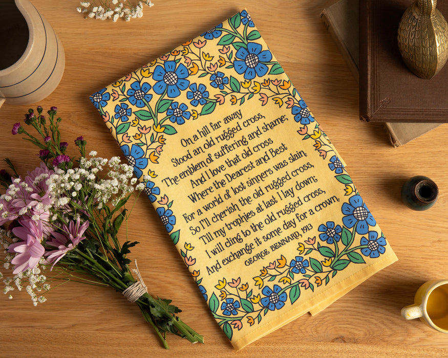 The Old Rugged Cross Hymn Tea Towel - Full Color