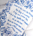 Close-up image showing detail of the text and illustrations of "Praise to the Lord the Almighty" hymn tea towel is printed in cobalt