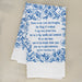 Praise to the Lord the Almighty hymn tea towel is printed in cobalt, displayed folded against a khaki background.