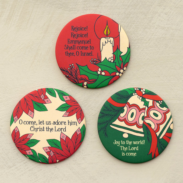 3 Round Christmas Magnets - Rejoice Set