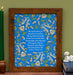 Take My Life, and Let It Be hymn art print features text of the cherished hymn surrounded by striking botanical illustrations in yellow and blue against a blueberry background; shown in a frame styled with a candle, a book, and an animal figurine