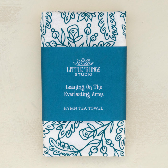 Leaning on the Everlasting Arms Hymn Tea Towel — 24" x 20"