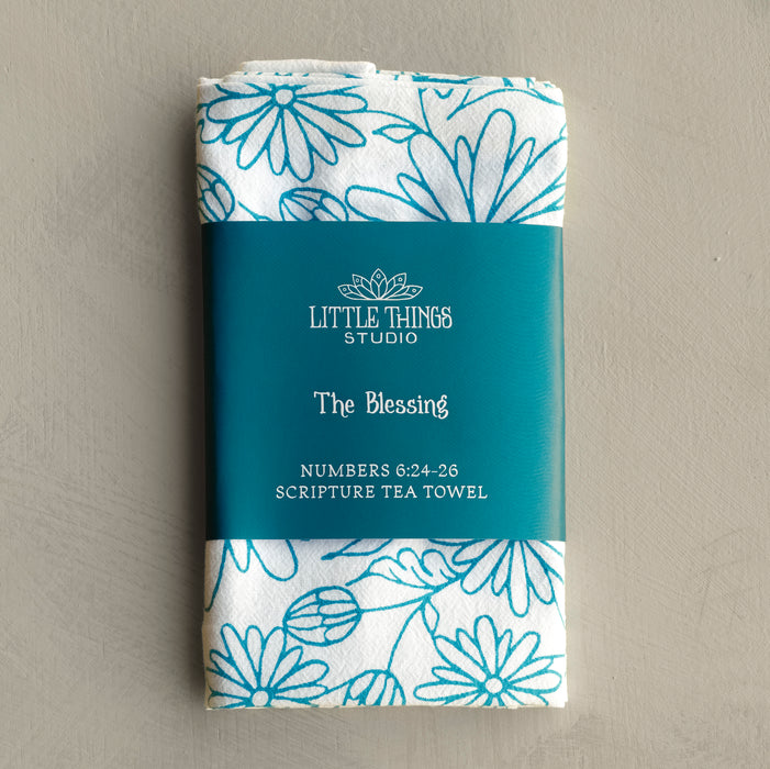 The Blessing Scripture Tea Towel (NIV) — Numbers 6 - Turquoise