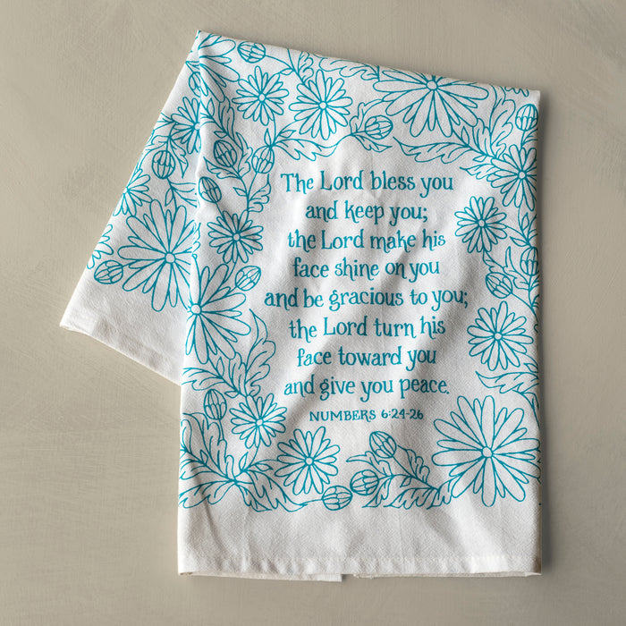 The Blessing Scripture Tea Towel (NIV) — Numbers 6 - Turquoise