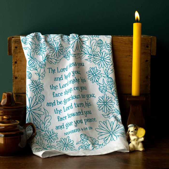 The Blessing Scripture Tea Towel (NIV) — Numbers 6 - Turquoise